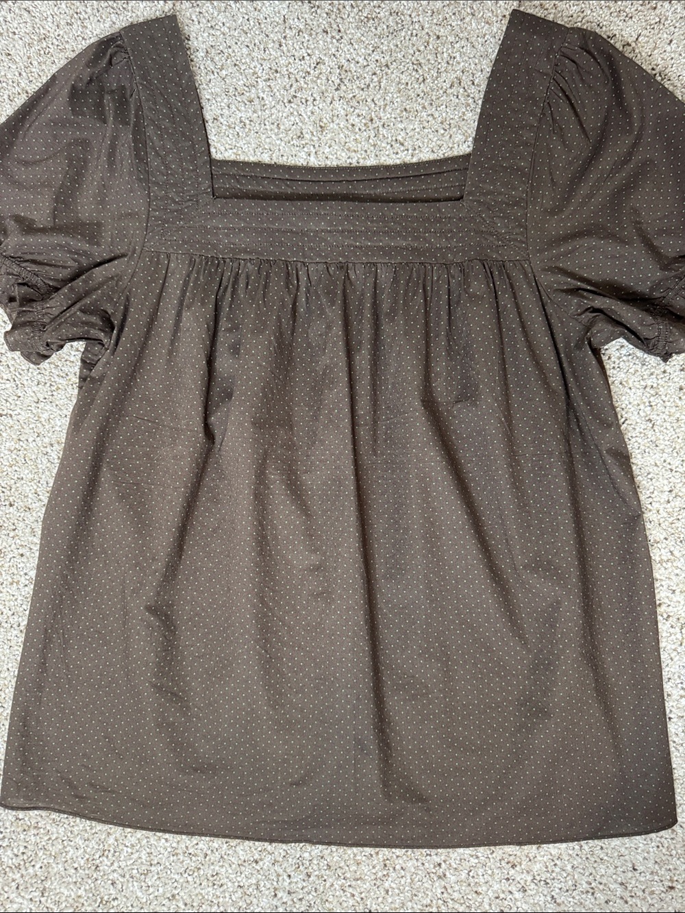 Brown With Small Green Polka Dot Square Neck 100% Cotton Top - Picture 3 of 14
